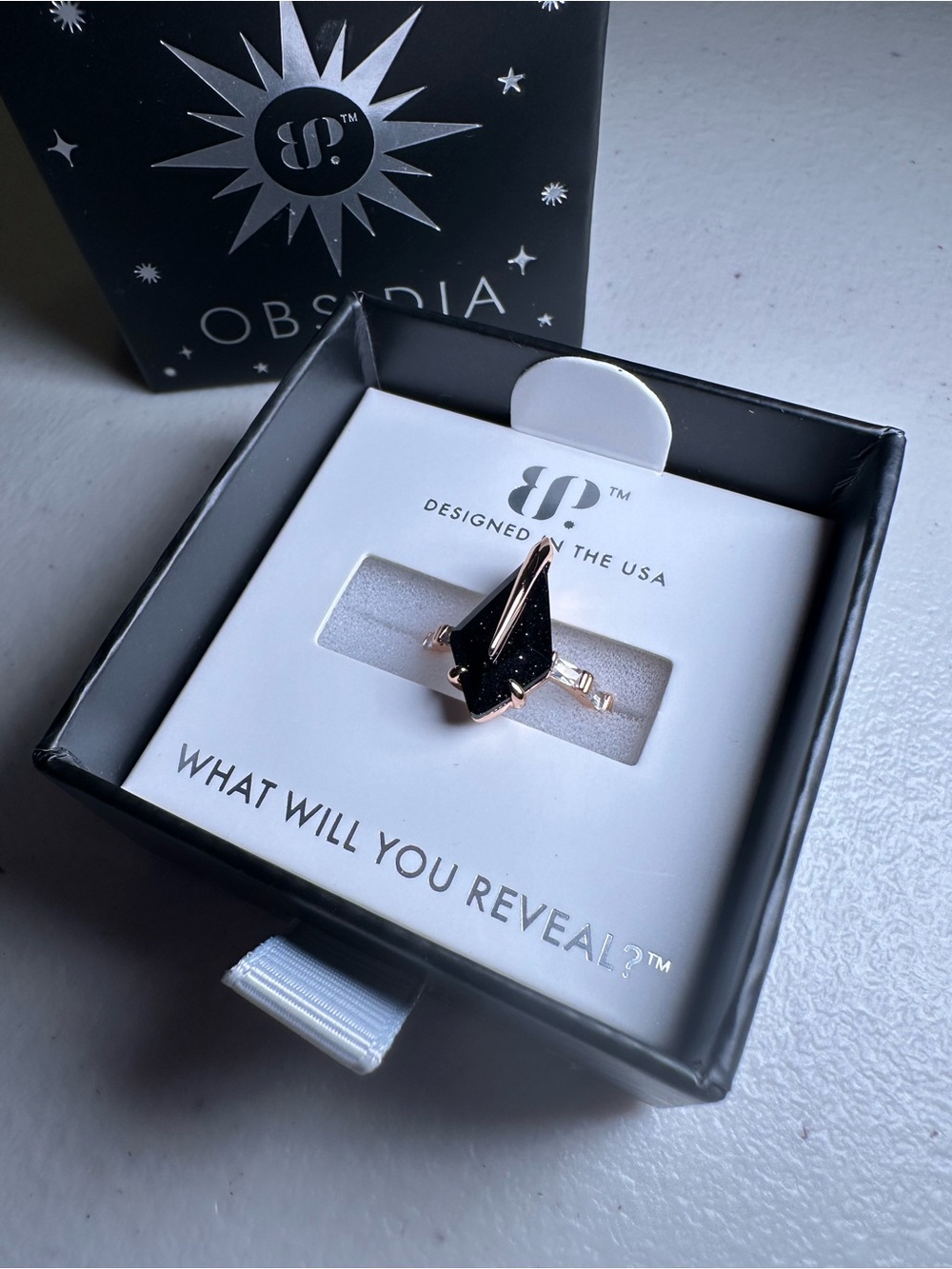 Bomb Party Obsidia All Edge Energy Ring Onyx Sandstone On Rose Gold Plating Sz 6